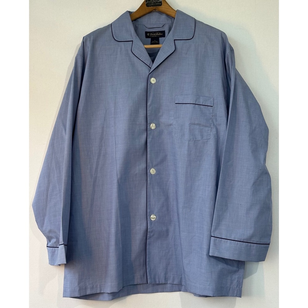 Brooks Brothers Pajama Shirt Cotton Piping Mens XL Blue Excellent